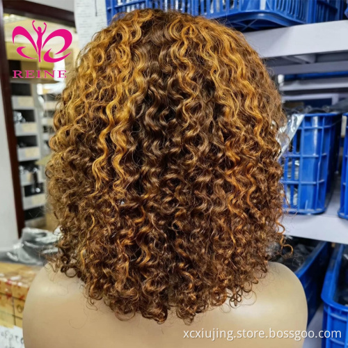 Highlight Color Human Hair Curly Bob Lace Front Wig 13x4 Ombre Lace Front Human Hair Wigs HD Lace Frontal Wig 180%